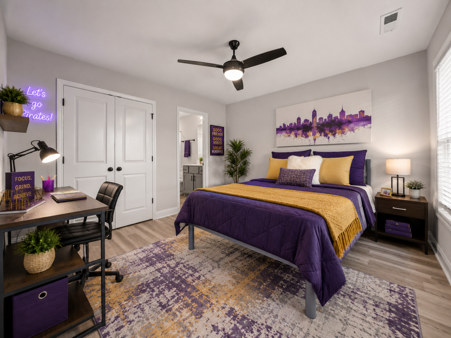 Fully furnished bedroom at Campus Townes